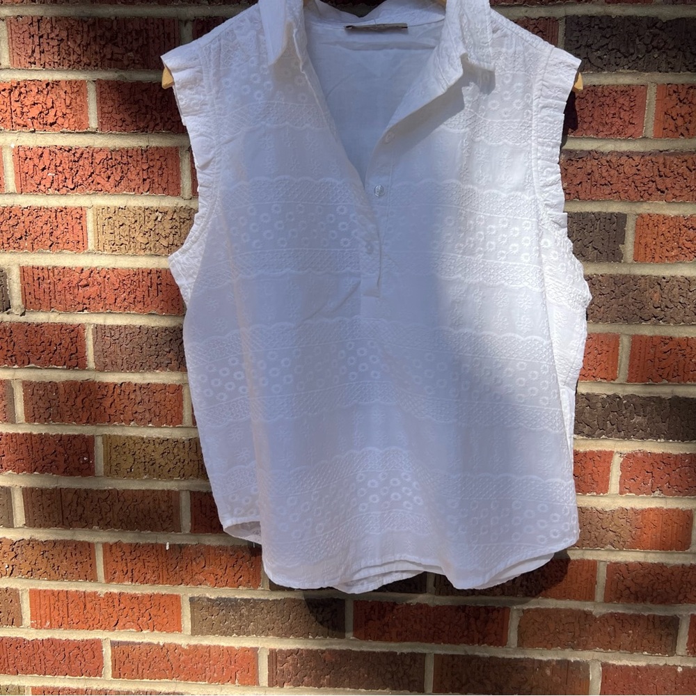 Loft White Embroidered Collared Button Down Boxy … - image 2